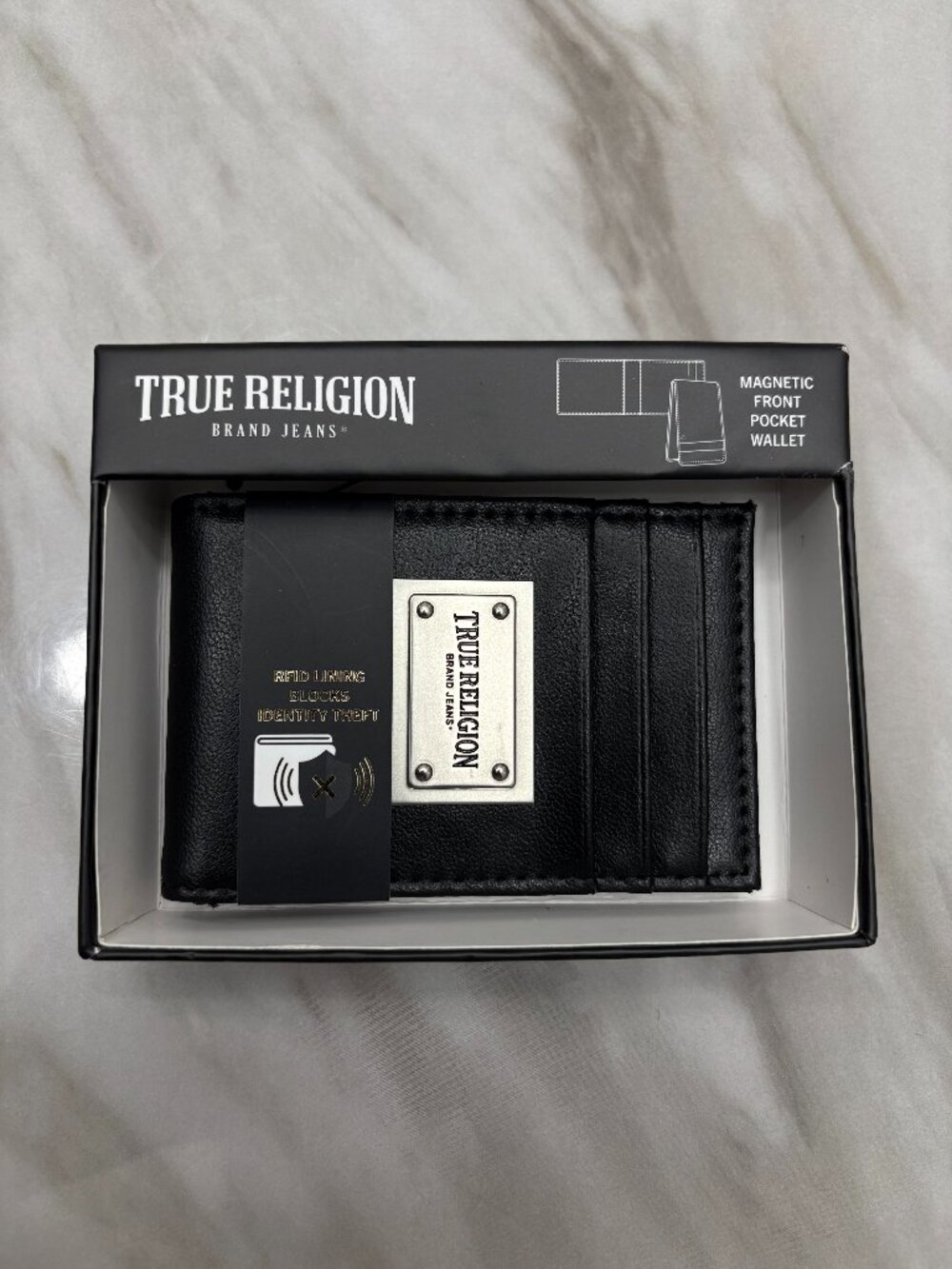 Viral True Religion Black RFID Magnetic Front Pocket Wallet NWT